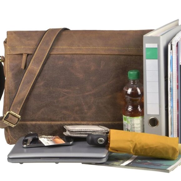 Greenburry Shoulder bag leather 40x30cm "Vintage" antique brown 1766B-25 - Picture 1 of 3